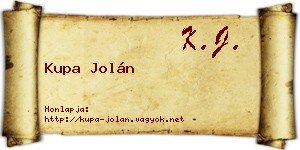 Kupa Jolán névjegykártya